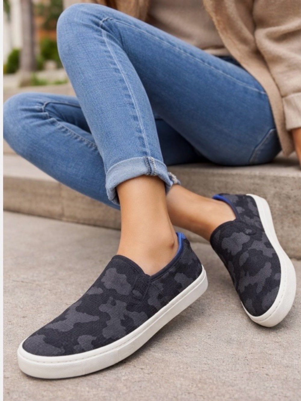 Rothy's Shoes Womens Gray Camo OG Slip On Sneakers Casual Comfort 9